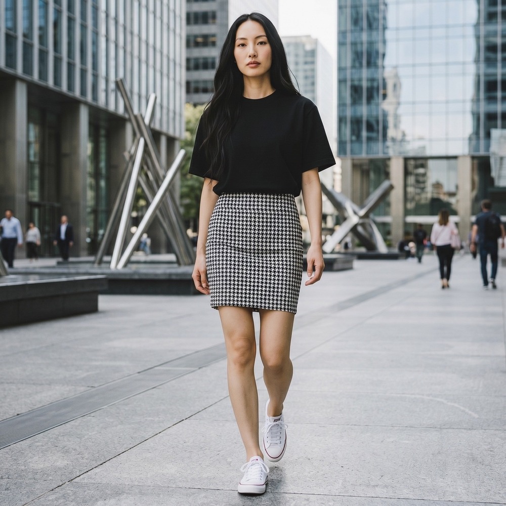Houndstooth Mini Skirt Women Size M Black White Classic Woven